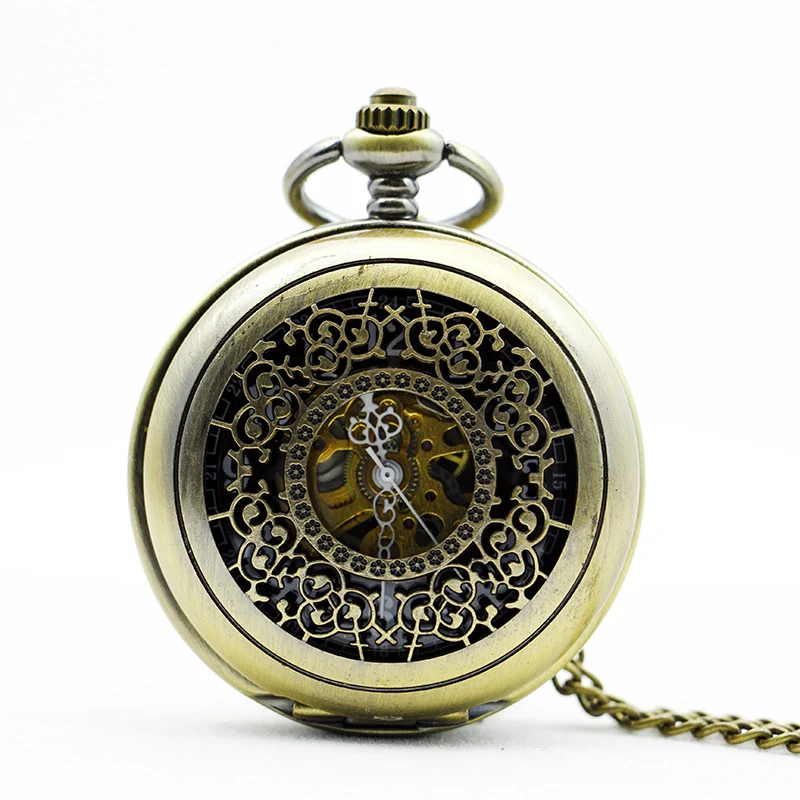 

5Pcs/lot Village Bronze Skeleton Hollow Mechanical Pocket Watch Hand Winding Arabic Numerals For Men or Women PJX1085