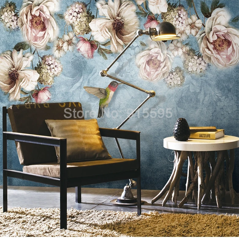 Пользовательские настенные росписи де Parede европейский стиль ручная роспись цветы Картина маслом c изображением птиц гостиная спальня украшения обои 3D