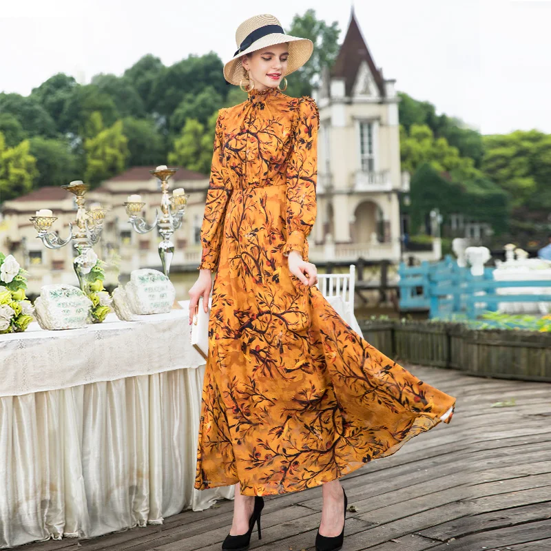 

Autumn Luxury Vintage Chiffon Evening Long Dress Plus Size Printed Long Sleeves Night Maxi Dresses Evening 6941