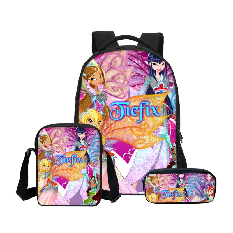 

3Pcs/Set Portfolio School Bags For Girls Cute Cartoon Winx Club Letter 3D Printing Backpacks Rugzak Kids Bookbag Mochila Escolar