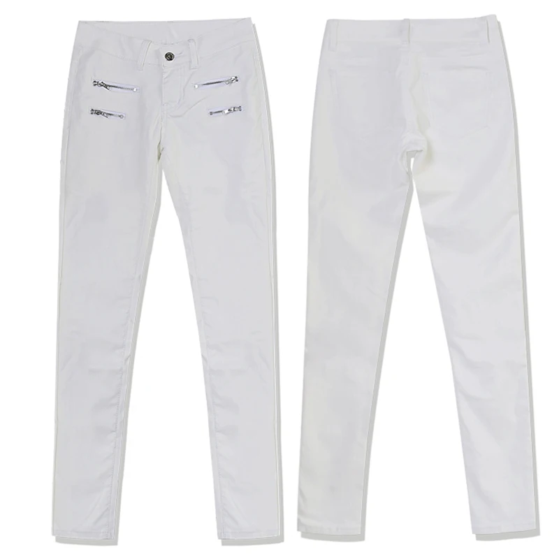 Goede Cbucyi Mode Vrouwen Lage Taille Stretch Broek Dubbele Rits Pu Gecoat Kunstleer Moto Biker Broek Vrouwelijke Slanke Witte Denim broek