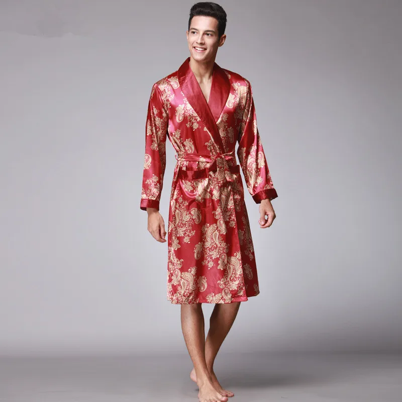 hardware Onderwijs Daarom Luxe Chinese King Dragon Mannen Gewaad Afdrukken Satijn Zijden Pyjama  Kimono Lange Badjas Voor Mannen Homewear Kleding|Badjassen| - AliExpress