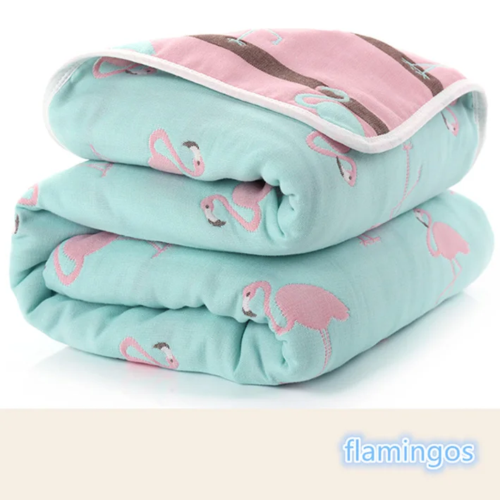 Детские одеяла для новорожденных Муслин Хлопок 6 слоев Толстая пеленка дети хлопчатобумажное одеяльце Детские обложки постельные принадлежности - Цвет: Flamingos S