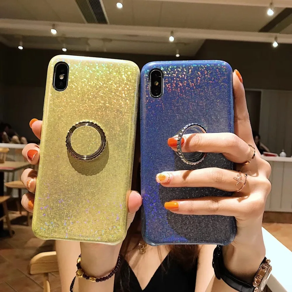 

Bling Glitter candy color Jelly Finger Ring stand case For iPhone 6 6S 7 Plus 8 plus cover For iPhone XS MAX XR X phone coque