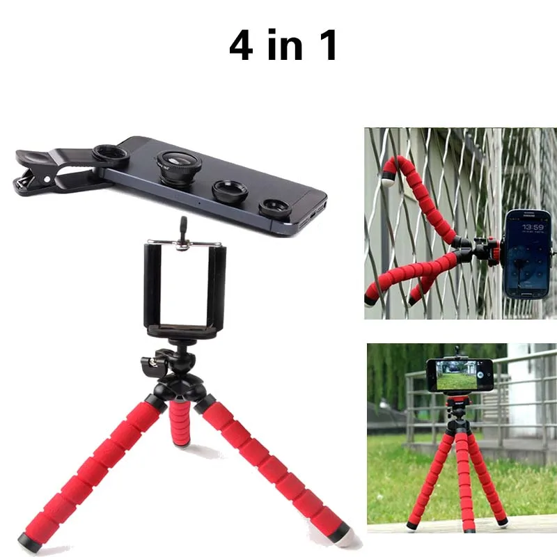 

Universal 4in1 Camera Kit Fisheye Len Wide Angle Len Macro Len 3in1 lens with Flexible Tripod for iPhone Samgung Xiaomi Huawei