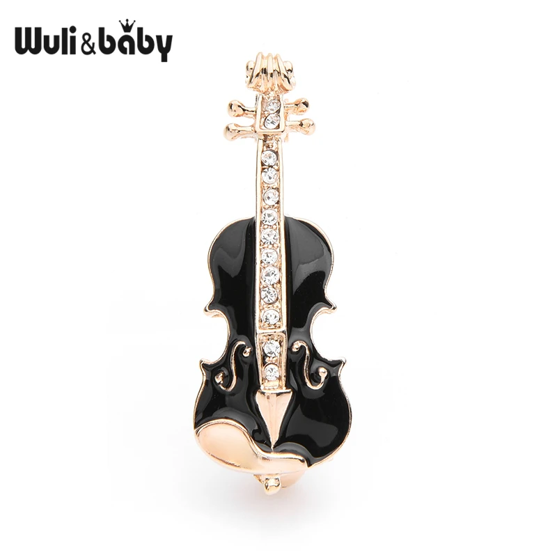 

Wuli&baby Czech Rhinestone Black Red Enamel Violin Guitar Brooches Women Alloy Weddings Banquet Brooch Pins Gifts