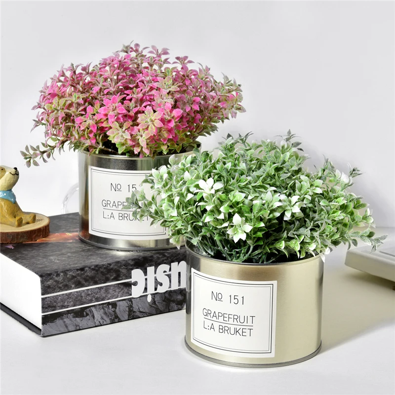 Искусственный любовник трава цветы+ Железная ваза Имитация Поддельные растения мини бонсай набор для свадьбы дом сад украшение дома