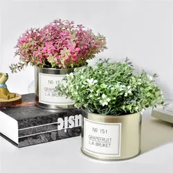 Искусственный любовник трава цветы + Железная ваза Имитация Поддельные растения мини бонсай набор для свадьбы дома и сада Украшение