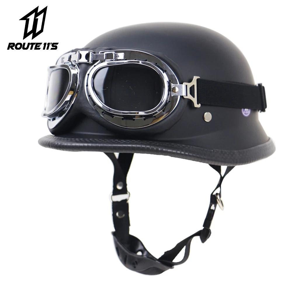

German Leather Motorcycle Helmet Harley WWII Style BLACK Motorcycle Open Face Half Helmet Chopper Biker Pilot Vespa Camouflage