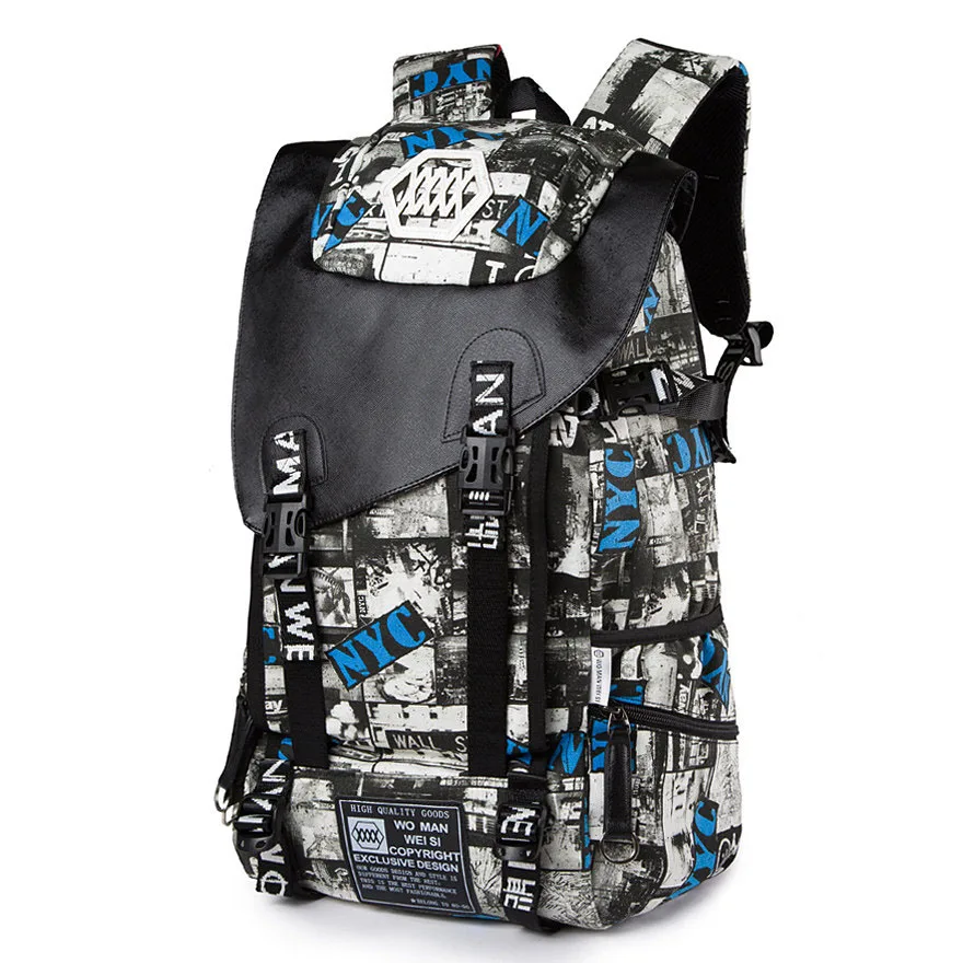 

2017 New Korean Style Trendy Printing Canvas Backpack Women Fashion Buckle Contrast Color Large Bag Men Splicing Travel Bag
