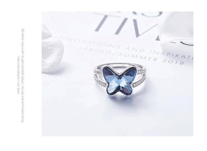 BAFFIN Настоящее S925 Серебряное кольцо палец Свадебные украшения кристаллы от SWAROVSKI элементы милые бабочки бисер аксессуары для женщин