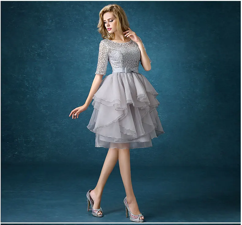 Silver Vestidos De Festa Lace Cocktail Dress Plus Size Special Dresses