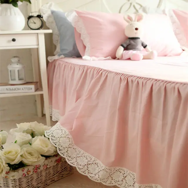 European Sweet Sunflower Handmade Embroidered Bed Skirt High Quality European Sweet Sunflower Handmade Embroidered Bed Skirt High Quality Cotton Bedspread Princess Bedroom Sheet Decoration