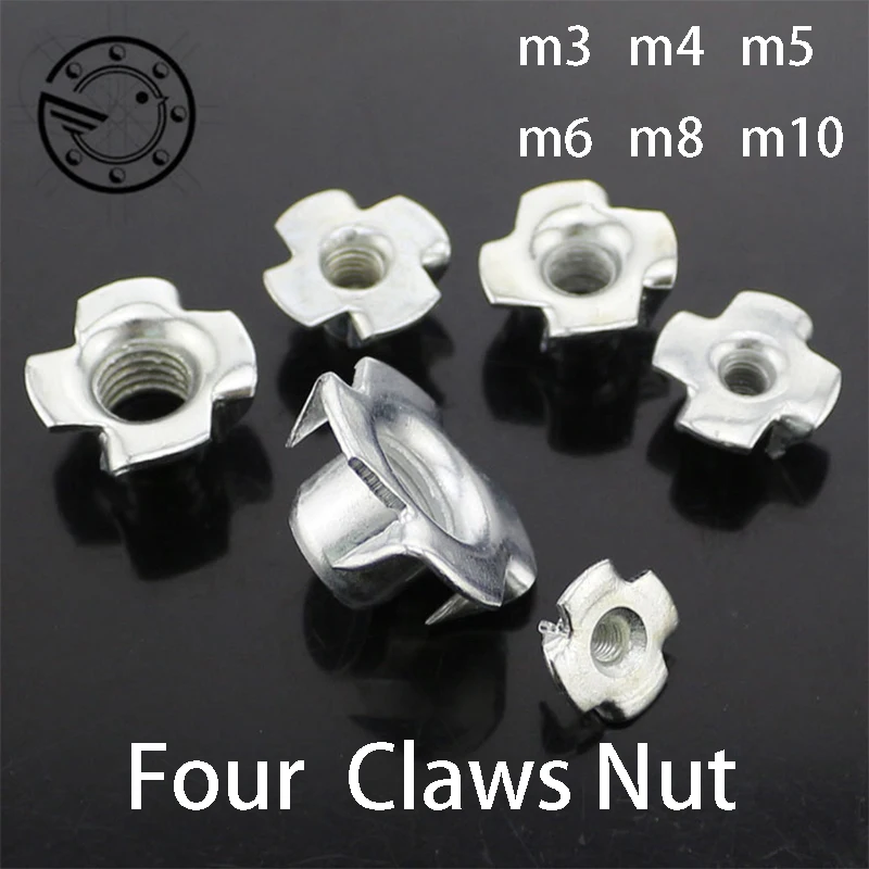 50Pcs Four Claws T Nuts Speaker Nut Blind Inserts Furniture Nuts M3 M4