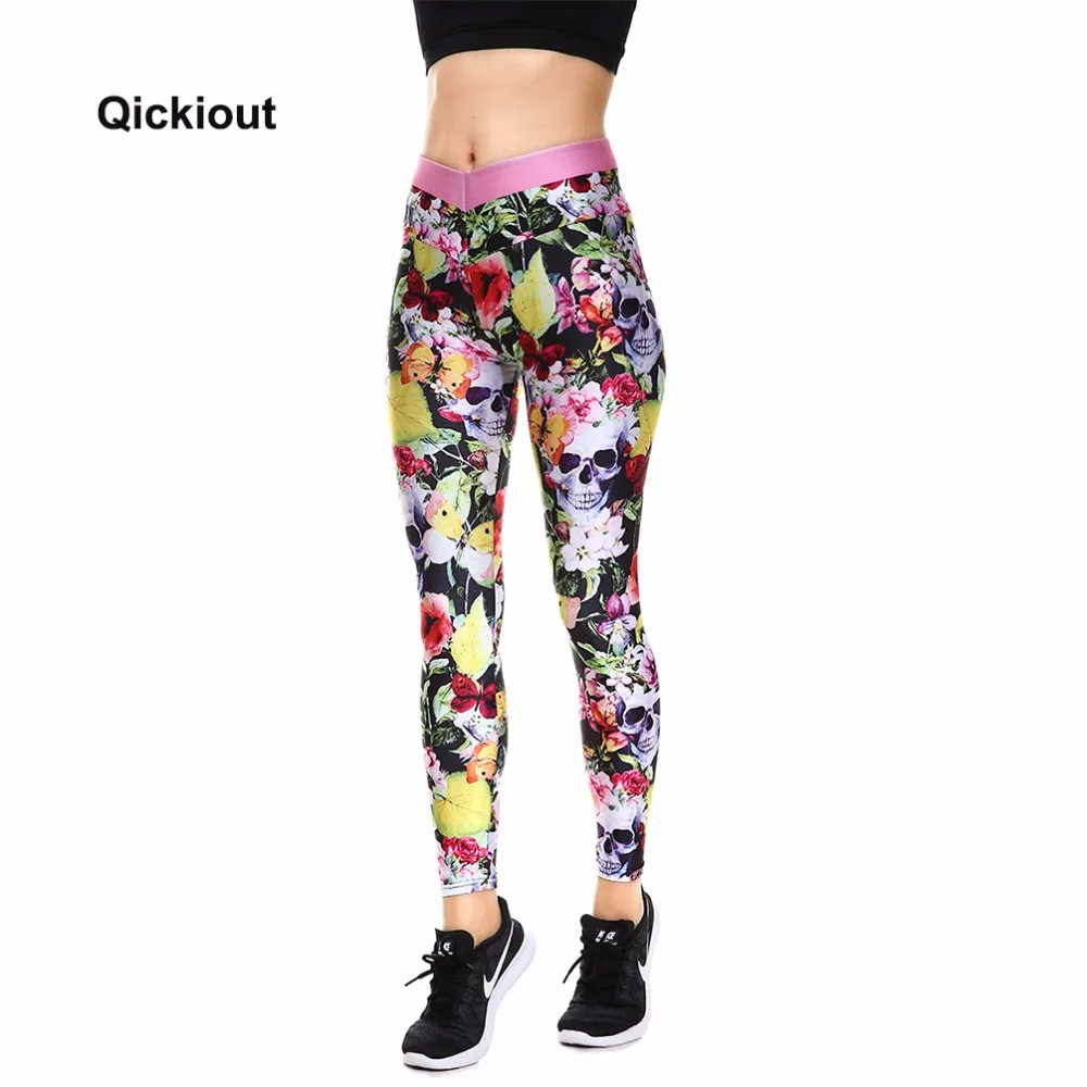 

Qickitout Leggings 2017 New Arrival Halloween Christmas gift leggings flowers skull women's casual pants spring and autumn pants