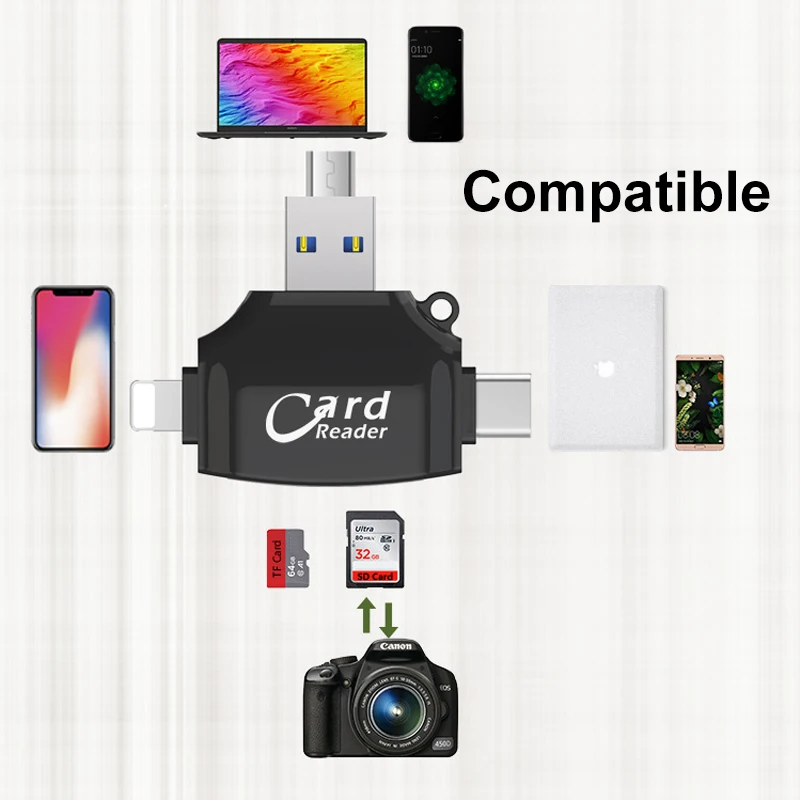 Для iPhone кардридер многофункциональный 4 в 1 TF SD кардридер для камеры OTG кардридер
