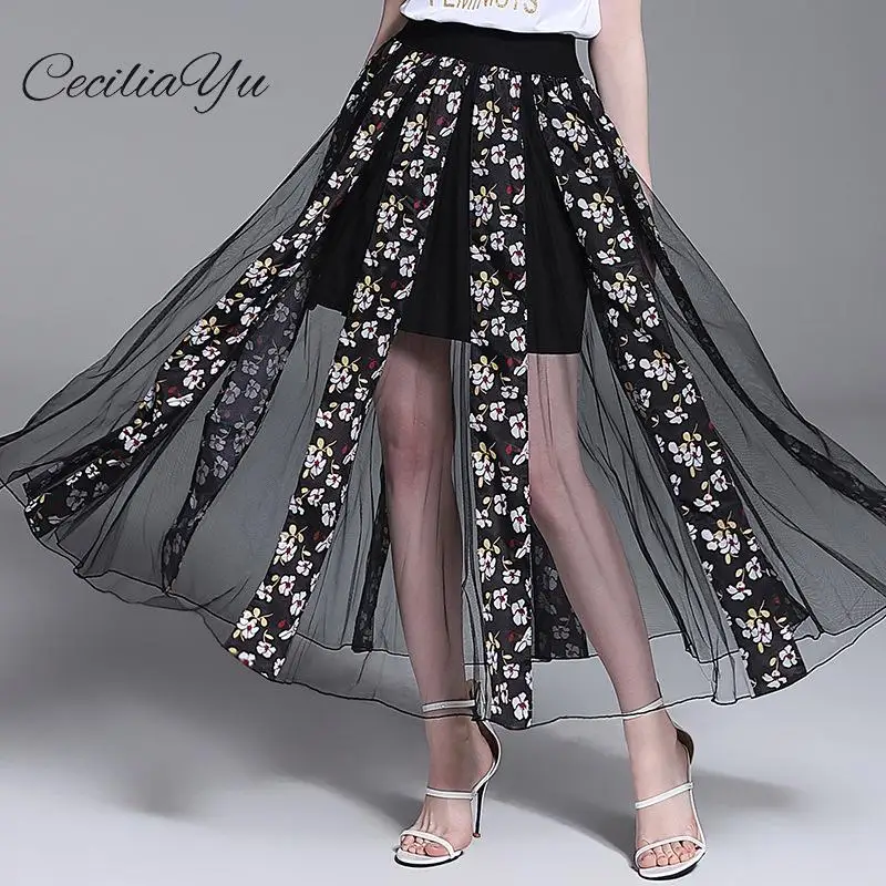 Women Skirts 2019 Women's Summer New Sexy See-piece Smash  Pleated Skirt Streetwear Skirts Womens Ceciliayu