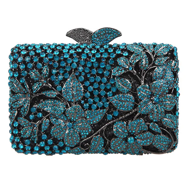 Fawziya Kisslock кошельки с дизайном «цветок» со стразами Кристальный клатч вечерняя сумка - Цвет: Blue