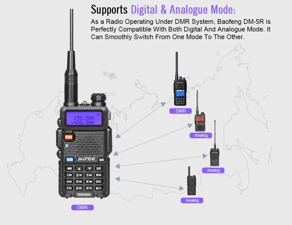 Baofeng DM5R DMR Digitall& аналоговая рация VHF UHF 136-174 400-480Mhz 2000mAh 128CH портативный радиоприемопередатчик