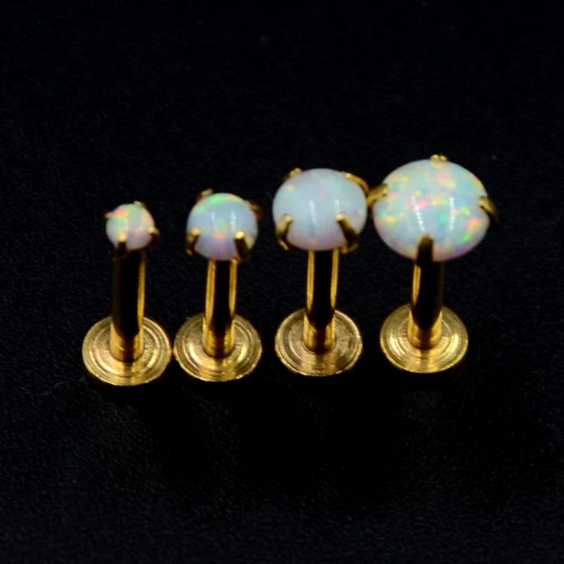 

40pcs Titanium Round Opal Gem 316L Stainless Steel Ear Tragus Labret Lip Bar Piercing Bars Stud Ring Jewelry Body