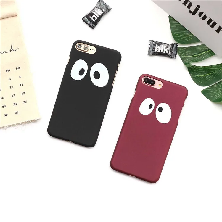 

Net red Big red eyes Retro Phone Case For iPhone 7 8 Plus XS Max XR For iPhone X 6 6S Half pack wine red\black Frosted pc cover