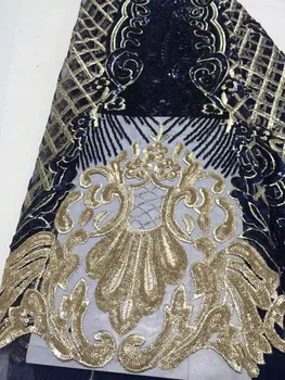 

African Lace Fabric French Sequins Net Lace High Quality African Sequin Lace Fabric for 2018 French Blue Gold Lace Fabric