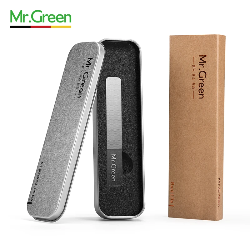 

MR.GREEN stainless steel nail file professional nail tool non-slip handle double-sided polished nail file with leather case