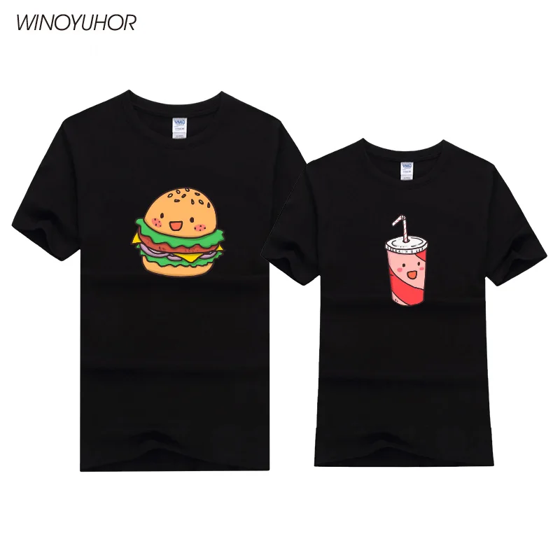

Hamburger Drinks Printed T-Shirt Women Mens Summer Short Sleeve T Shirt Cotton Couple Matching Lovers Funny Unisex Tshirt
