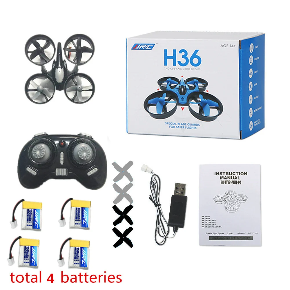 

Mini Drone JJRC H36 4pcs Battery Headless Mode 6-Axis Gyro 2.4GHz RC Drones Remote Control Helicopter Quadcopter VS H20 H8 H37