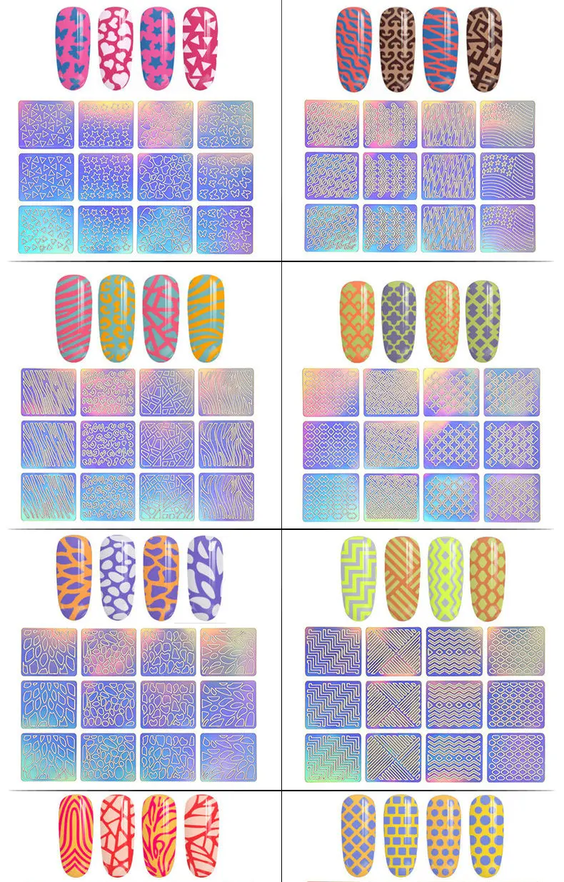 12 насадок/листов DIY наклейки для украшения ногтей 24 вида выбор шаблонов виниловые ногти искусство маникюра трафарет шаблон наклейки