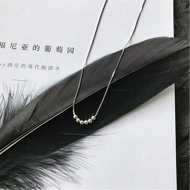 

New Simple Korean Style Fashion Jewelry Round Bead 925 Sterling Silver Transfer Small Balls Temperament Pendant Necklaces N435