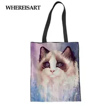 WHEREISART Cat Painting Lady многоразовая хлопковая продуктовая женская сумка-шоппер мужские сумки холщовые сумки-тоут Webshop Eco складная