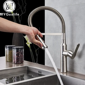 

Brushed Nickel Pull Down Kitchen Sink Faucet Sprayer Spout with Bracket Deck Mount Flexible Pipe Kitchen Mixer Tap Hot cold Tap