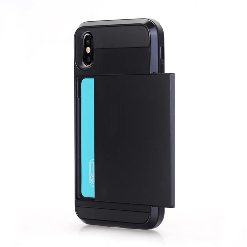 

Slide cover PC+TPU Holder card Case For iPhoneX 7 6 6S Plus XS Max for iphoneXS 8 XR Hybrid Brushed Plastic soft TPU Cases