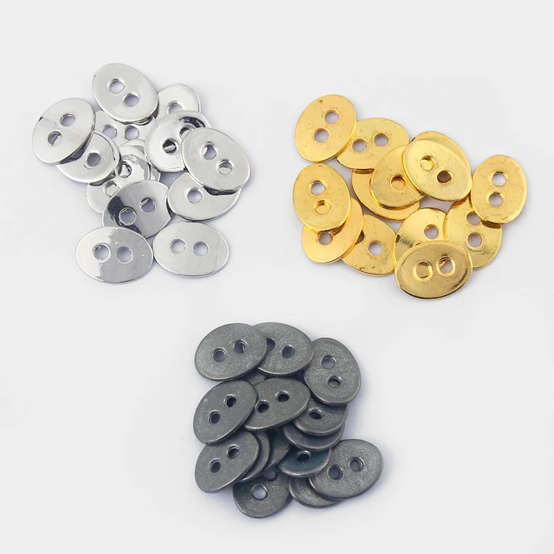 

30pcs Gold Plate/Antique Silver/Black Oval Two Hole Beads Button For Wrap Bracelets Charm For 2mm Round Leather Necklace