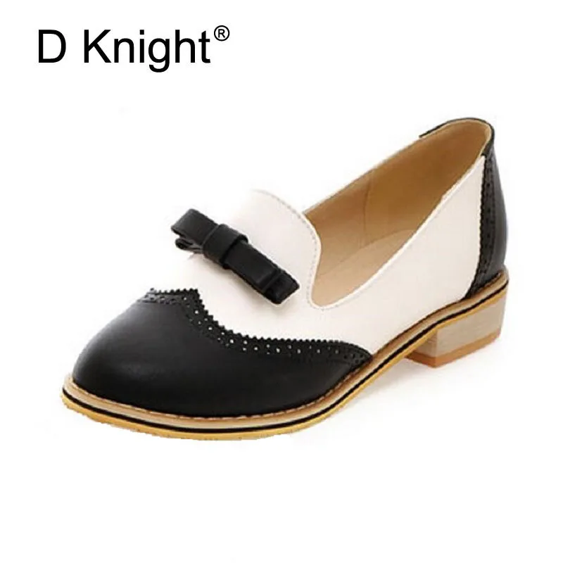

Loafers Woman Bowtie Oxfords For Women Slip-on Mixed Colors Flats With Artificial Leather Casual Shoes Round Toe Brogue Shoes