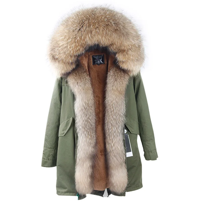 

2019 brand long Camouflage winter jacket coat women parkas real fur coat big natural raccoon fur collar hooded outerwear parka