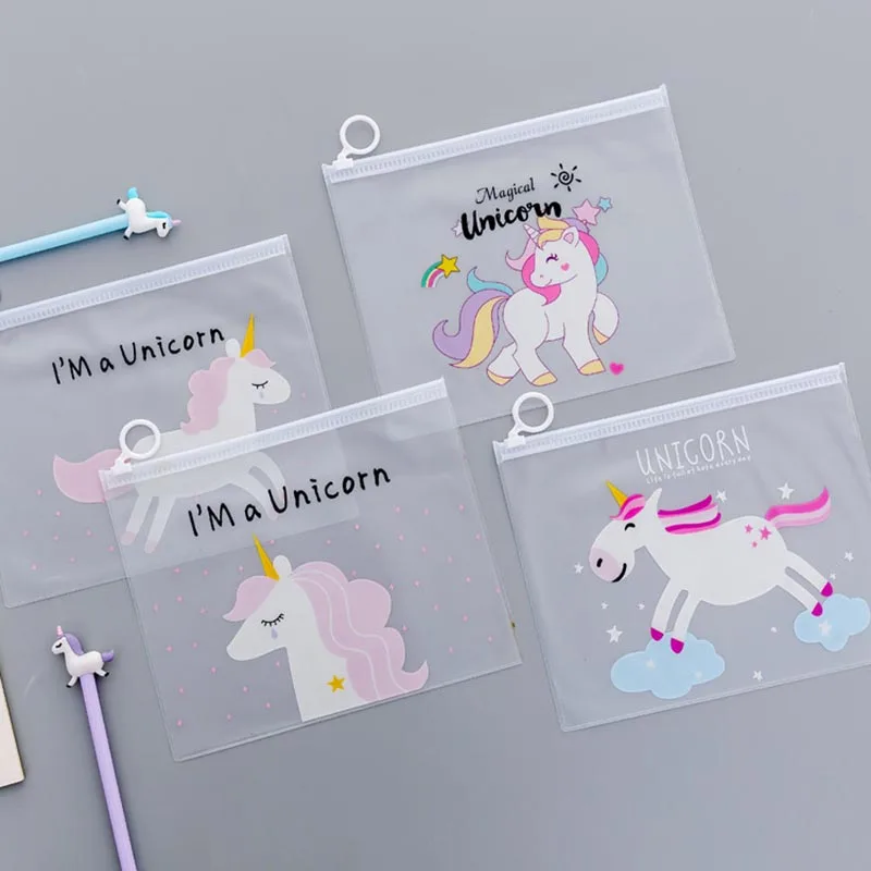 

1 Pcs Cute Unicorn Transparent Buckle Document Holder PVC Paper File Bag Filing Product Kawaii Popular File Folder Stationery