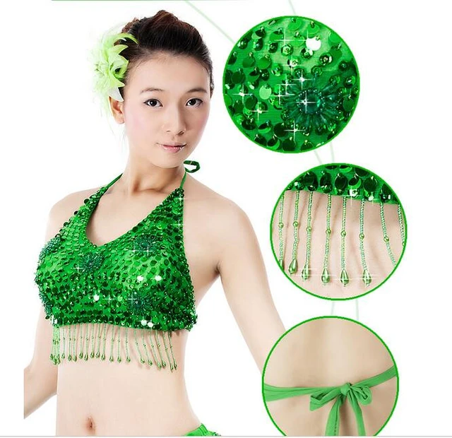 Belly Dance Bras Handmade Sequins Tassel Beads Club Padded tank top