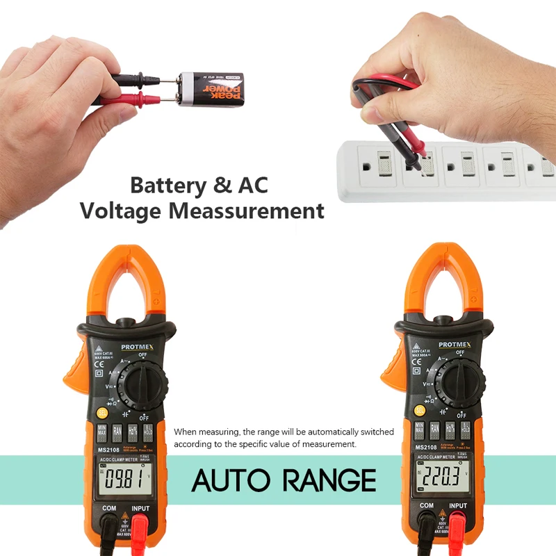 6000 отсчетов T-RMS AC/DC токовые клещи MS2108 пусковой Амперметр Вольтметр конденсатор с алюминиевой крышкой, Омметр Тестер LCD подсветка мультиметр