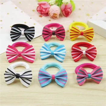 

200PCS/LOT Lovely Stripes Small Bows Hairpin For Girls Handmade Child Elastic Hair Bands Scrunchy Clip Hair Accessories For Kid