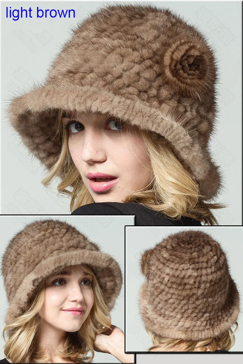 mink fur hat light brown 22