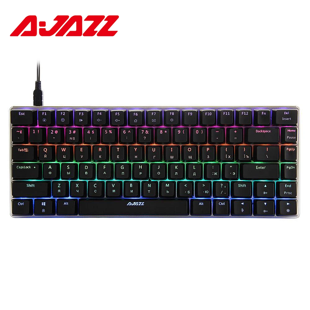 

Ajazz AK33 82 keys mechanical keyboard RGB backlight Russian / English layout, blue / black switch gaming keyboard PC Gamer