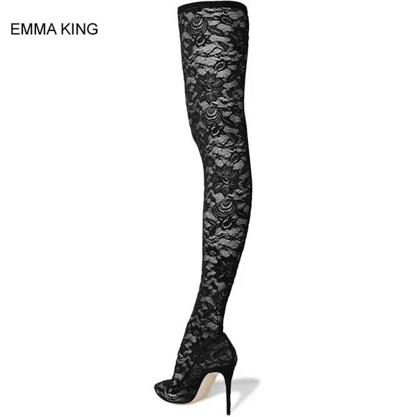 Emma king/эластичные кружевные сапоги выше колена с цветочным принтом; женские летние сапоги на тонком высоком каблуке с острым носком; элегантные женские сапоги; Новинка года; Mujer