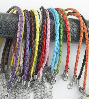 

Free Shipping 100Pcs Mixed Artificial Leather Strings Chain Cord Bracelets With Clasp For Jewelry Making Craft DIY 22x0.3cm