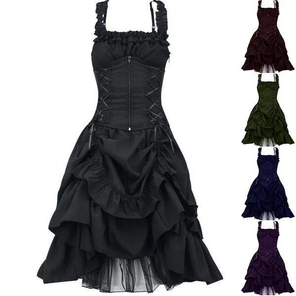 

Plus Size 5XL Women Lolita Dress Sweet Victorian Gothic Vestido Retro Palace Court Princess Dress Sleeveless Long Dress Cosplay