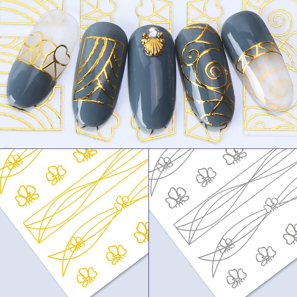 

Wave Line 3D Nail Art Stickers Stripes Metal Wire Slider Decor For Nails Decal Gold Silver Strip Sticker Adhesive LASTZG14-20