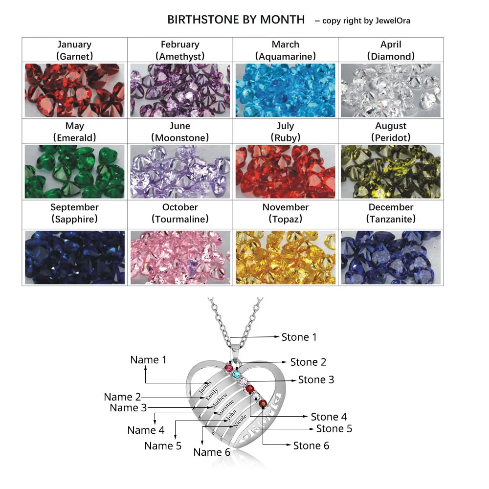 Персонализированные камни по месяцу рождения гравировка сердце подвески ожерелья 925 пробы серебряные ожерелья& Кулоны подарок матери(JewelOra PE101340