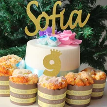 16ct счастливый 9 9 день рождения украшения корона украшения для кексов Золотая блестящая бумага тиара девять персонализированный инициал Торт Топ