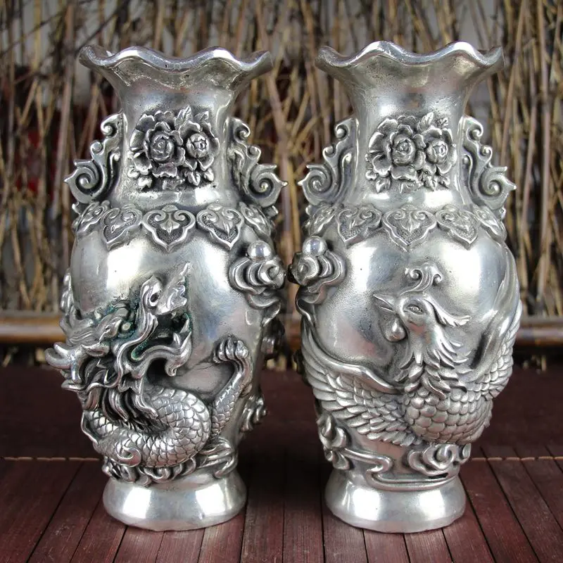 

A Pair of Peony Dragon and Phoenix Vases